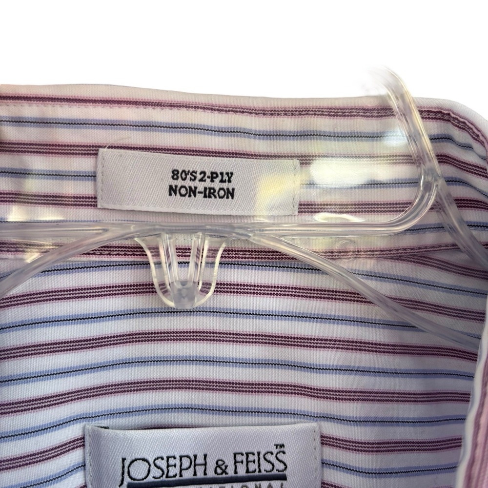 Joseph & Feiss Dress Shirt Mens 16.5‎ 32/33 80s 2-Ply Non Iron Striped Cotton - Picture 2 of 4
